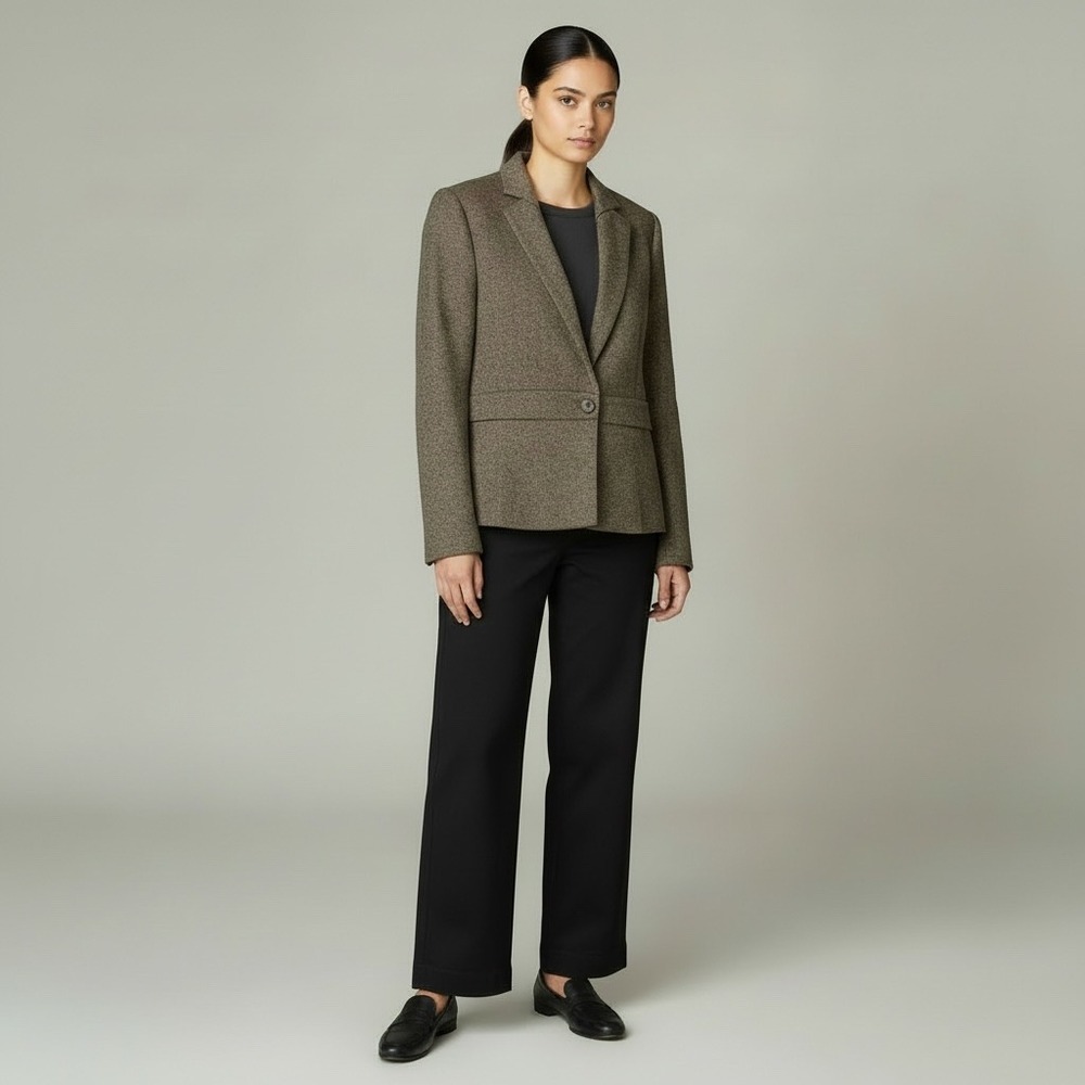 Ann‎ Taylor | Blazer Size 10 Brown Tweed Wool Blend Single Button Professional
